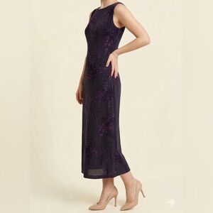 Vintage Carole Little Purple Floral Rayon Midi Dress Sleeveless USA Sz 8